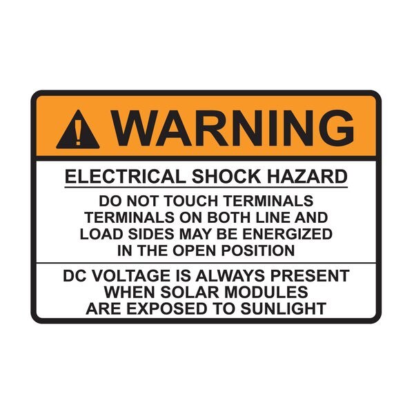 Solar Label, WARNING ELECTRICAL SHOCK HAZARD…DC VOLTAGE, 3.75
