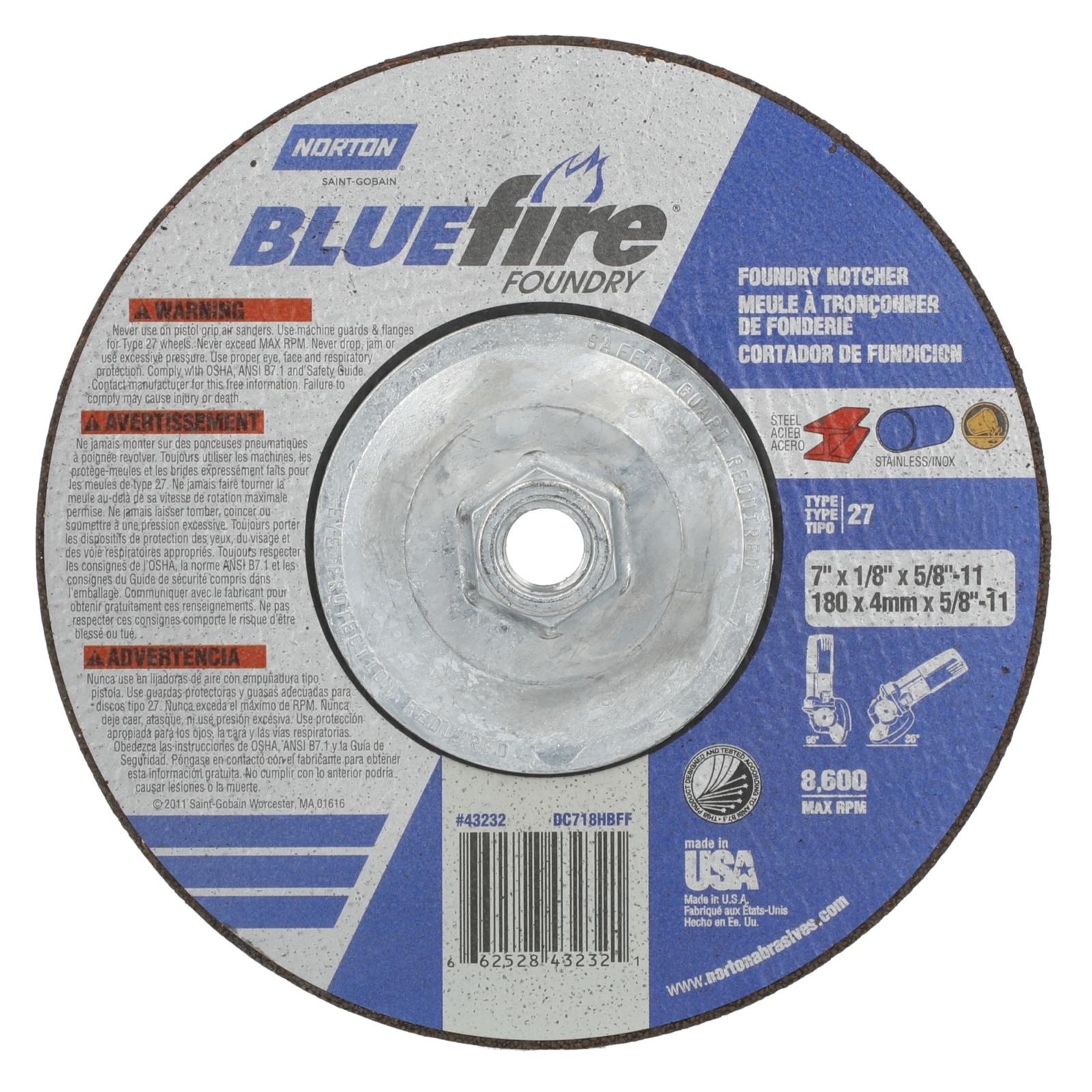Norton 66252843232 7 x 1/8 x 5/8-11 In. BlueFire Foundry
