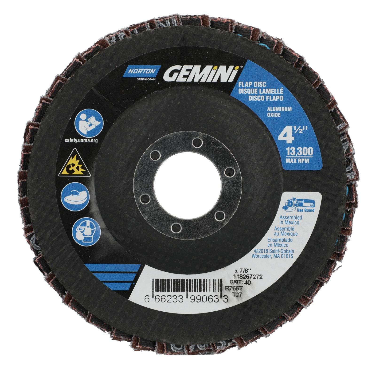 Norton 66623399063 4-1/2 x 7/8 In. Gemini Fiberglass Flap Disc 40